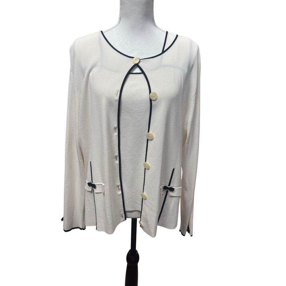 Vintage Cream Tank & cardigan with black piping by Emma James size XL